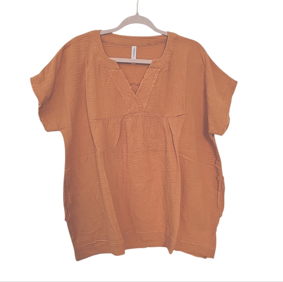 Zenana Outfitters Tops - New Zenana Orange Textured Gauze Tunic Top Size S XL Oversized